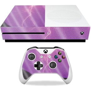 MightySkins Glossy Glitter Skin for Microsoft Xbox One S - Purple Lightning | Protective, Durable High-Gloss Glitter Finish | Easy to Apply, Remove, and Change Styles | Made in The USA