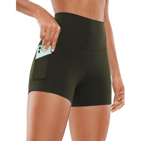CRZ YOGA Womens Butterluxe Biker Shorts with Pockets 3 Inches - High Waisted Volleyball Workout Athletic Yoga Shorts Olive Green XX-Small