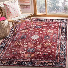 Meiliweser Rug 5'x7' Washable Rug Tribe Boho Design Honeycomb Non-Slip Area Rugs Ultra Thin Foldable Rugs Faux Wool Vintage Rug for Living Room, Bedroom Rug, Dining Room, Kids Playroom(Red/Golden) in Saudi Arabia