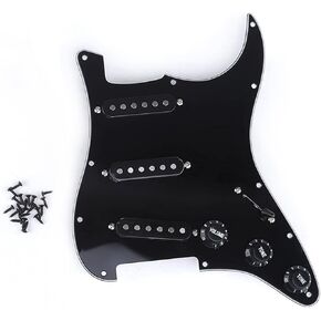 Musiclily 11 Hole Loaded Strat Pickguard with Alnico 5 Pickups Set for Fender American/Mexican Stratocaster Standard Modern Style, Black 3Ply