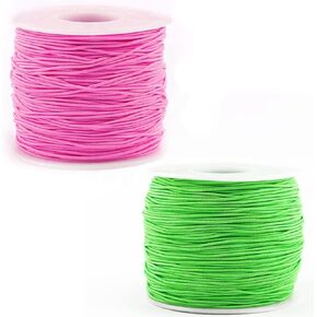قطعتان من الحبل المرن 1 مم، 218 ياردة، سلك سلسلة تونان قابل للتمدد للأساور والقلائد وصنع المجوهرات بالخرز - أخضر، وردي in Kuwait