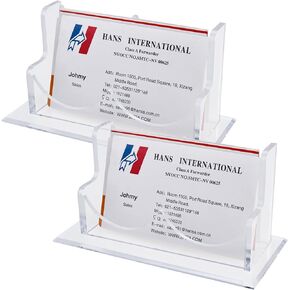 Business Card Holder for Desk 2 Tier Clear Acrylic Business Card Display Stand for Office Exhibition Home, 2 Slot Horizontal (Pack of 2)