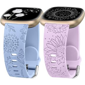 عبوتان من Minyee منقوشة بالزهور متوافقة مع Fitbit Versa 4/Versa 3/Sense 2/Sense Band للسيدات، تصميم لطيف من السيليكون الهندباء عباد الشمس، حزام صيفي فاخر رياضي ناعم لـ Versa 4