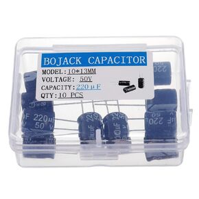BOJACK 10X13mm 220 فائق التوهج 50V 220MFD 50 فولت ± 20% مكثفات كهربائية من الألومنيوم (عبوة من 10 قطع)