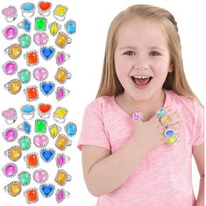 The Dreidel Company Colorful Plastic Jewel Ring Adjustable Fake Rings Princess Rings Jewelry for Bridal Shower Girls Dress Accessories1 (24-Pack)