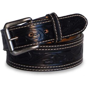 R.G. BULLCO Men's 1-1/2" to 1-3/4" Genuine Premium Real Full Grain Leather Tapered Belt w. Double Edge Stitch