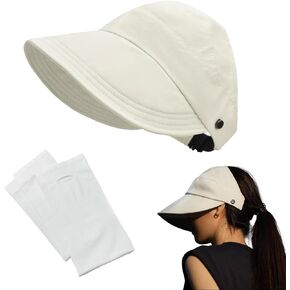 huablo]Women Visor Ponytail Sun Hat Wide Brim Hat Packable Visor Outdoor Uv Protection Empty Top