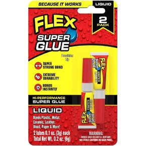 Flex Super Glue Liquid, 20 Gram Bottle, 10-Pack, Clear, Instant Bond, Quick Dry, Cyanoacrylate Adhesive, Precision Tip for Wood, Metal, Plastic, Crafts, Ceramic, and Toy Repairs