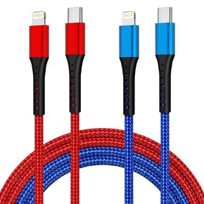 USB C to Lightning Cable 2 Pack 3FT Apple MFi Certified Fast Charging Lightning Cable Nylon Braided iPhone Charger Cord Compatible iPhone 14 13 12 11 Pro Max Xr Xs 8 and Multi-colored Lightning Cables