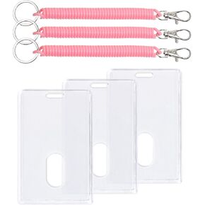 Mini Skater 3set Acrylic Card Sleeve Stretch Spring Spiral Coil Keychain Clear Hard Plastic Top Loader Card Badge Protector Case Holder for ID Bank Student Trading Card,Vertical (Clear Wrist Coil) in Saudi Arabia