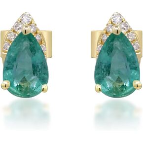 أقراط جين آند جريس من الذهب الأصفر عيار 10 قيراط من الزمرد الزامبي الطبيعي والألماس الطبيعي | مجوهرات مصنوعة يدويًا من الزمرد بقطع الكمثرى من مصادر أخلاقية وأصيلة وعضوية in Kuwait