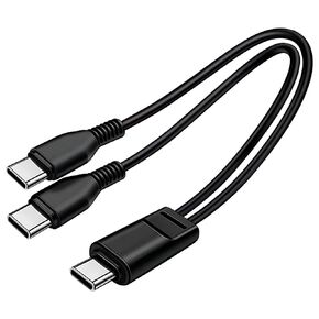 كابل مقسم USB C متعدد النوع C بطول 3.3أقدام، كابل شحن متعدد 2 في 1، منفذ USB C إلى منفذ USB C مزدوج متوافق مع iPhone 15، iPad Pro/Air، Samsung S24، Moto، Google Pixel 8، LG، أسود (فقط الشحن)