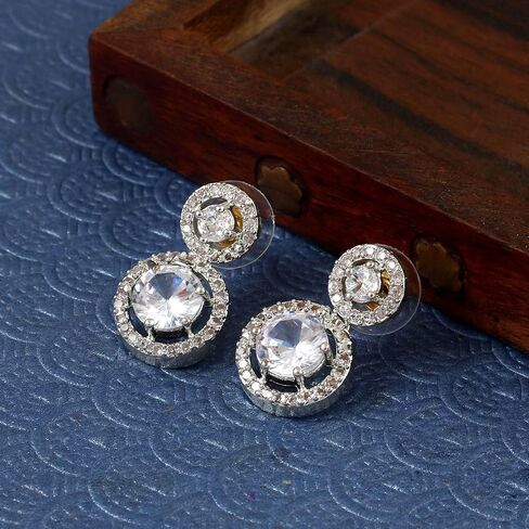Jewarhaat Silver Plated Circular Cubic Zirconia Drop Indian Earrings for Women and Girls in Saudi Arabia