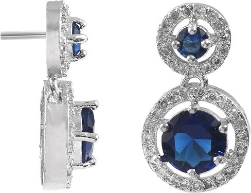 Jewarhaat Silver Plated Circular Cubic Zirconia Drop Indian Earrings for Women and Girls in Saudi Arabia