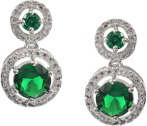 Jewarhaat Silver Plated Circular Cubic Zirconia Drop Indian Earrings for Women and Girls in Saudi Arabia