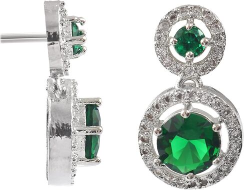 Jewarhaat Silver Plated Circular Cubic Zirconia Drop Indian Earrings for Women and Girls in Saudi Arabia
