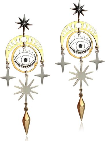 ANDPAI Unique Handmade Lightweight Hollow Vintage Gold Silver Star Sun Moon Dangle Drop Earrings Long Geometry Metal Stud Earrings for Women Girls Statement Jewelry Gifts in Saudi Arabia
