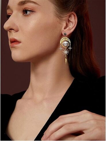 ANDPAI Unique Handmade Lightweight Hollow Vintage Gold Silver Star Sun Moon Dangle Drop Earrings Long Geometry Metal Stud Earrings for Women Girls Statement Jewelry Gifts in Saudi Arabia