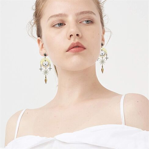 ANDPAI Unique Handmade Lightweight Hollow Vintage Gold Silver Star Sun Moon Dangle Drop Earrings Long Geometry Metal Stud Earrings for Women Girls Statement Jewelry Gifts in Saudi Arabia