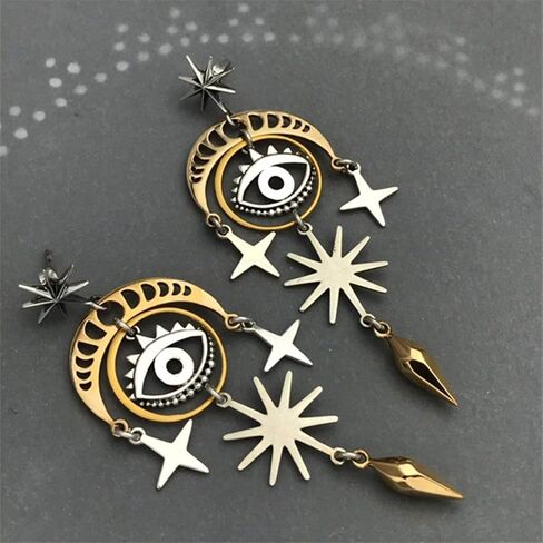 ANDPAI Unique Handmade Lightweight Hollow Vintage Gold Silver Star Sun Moon Dangle Drop Earrings Long Geometry Metal Stud Earrings for Women Girls Statement Jewelry Gifts in Saudi Arabia