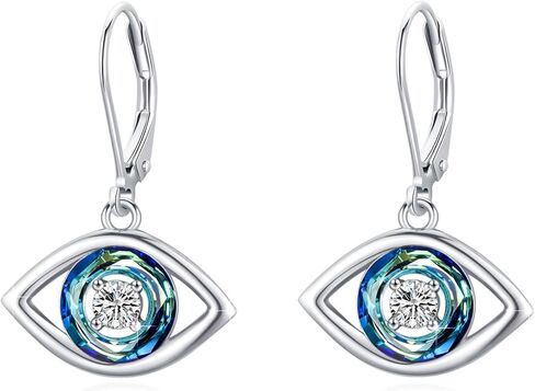 أقراط عين الشر للنساء 925 من الفضة الاسترليني الأزرق عين الشر المتدلية أقراط متدلية مع كريستال الحظ تميمة حماية العين الشريرة هدية مجوهرات للمراهقات والفتيات in Kuwait