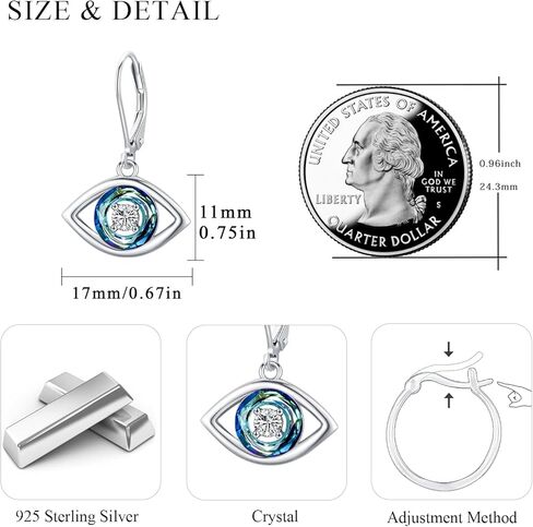 أقراط عين الشر للنساء 925 من الفضة الاسترليني الأزرق عين الشر المتدلية أقراط متدلية مع كريستال الحظ تميمة حماية العين الشريرة هدية مجوهرات للمراهقات والفتيات in Kuwait