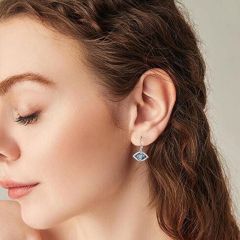 أقراط عين الشر للنساء 925 من الفضة الاسترليني الأزرق عين الشر المتدلية أقراط متدلية مع كريستال الحظ تميمة حماية العين الشريرة هدية مجوهرات للمراهقات والفتيات in Kuwait