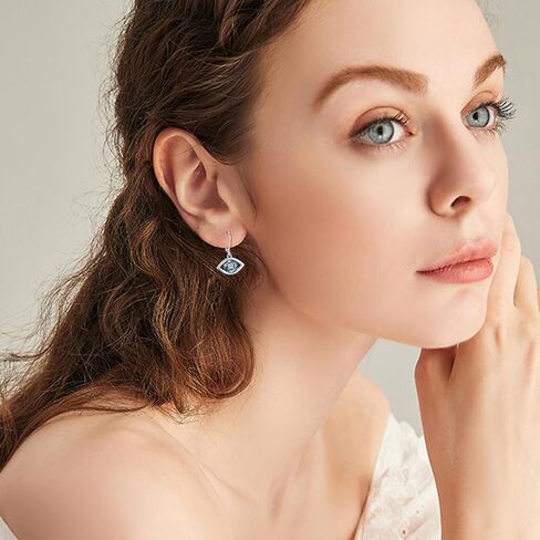 أقراط عين الشر للنساء 925 من الفضة الاسترليني الأزرق عين الشر المتدلية أقراط متدلية مع كريستال الحظ تميمة حماية العين الشريرة هدية مجوهرات للمراهقات والفتيات in Kuwait