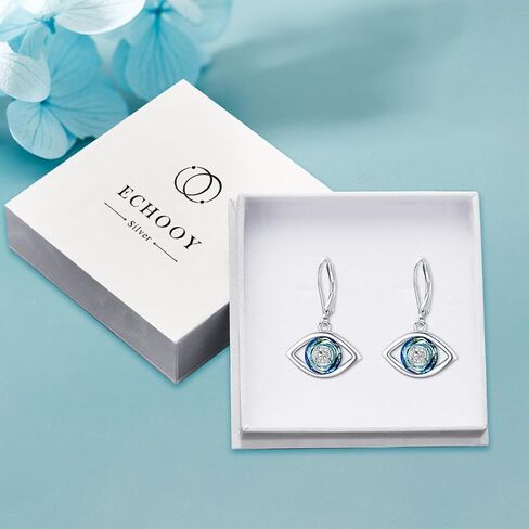 أقراط عين الشر للنساء 925 من الفضة الاسترليني الأزرق عين الشر المتدلية أقراط متدلية مع كريستال الحظ تميمة حماية العين الشريرة هدية مجوهرات للمراهقات والفتيات in Kuwait