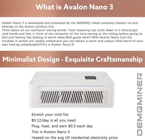 جهاز تعدين بيتكوين الجديد من كانان أفالون نانو 3 بقدرة 140 وات، جهاز تعدين منزلي هادئ للغاية BTC Asic يتضمن PSU (أسود) in Kuwait