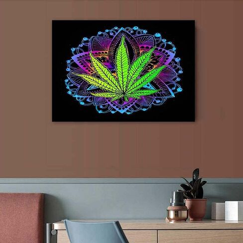 مجموعات الطلاء الماسي 5D DIY للبالغين من أوراق القنب وأعشاب الماريجوانا وأعشاب غانجا وأوراق القنب الحفر الكامل للفنون الحرفية لديكور الحائط المنزلي (الأعشاب، 16 × 20 بوصة) in Kuwait