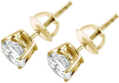 ذهب أصفر عيار 14 قيراط 2 قيراط T.W. أقراط نسائية مرصعة بالألماس مستديرة الشكل ومعتمدة بمسمار خلفي (JK/I2-3) in Kuwait