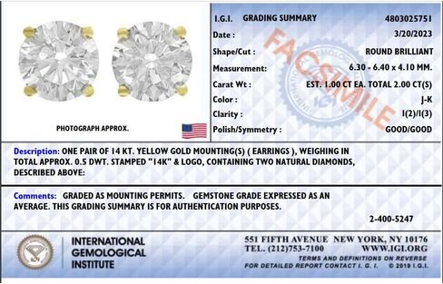 ذهب أصفر عيار 14 قيراط 2 قيراط T.W. أقراط نسائية مرصعة بالألماس مستديرة الشكل ومعتمدة بمسمار خلفي (JK/I2-3) in Kuwait