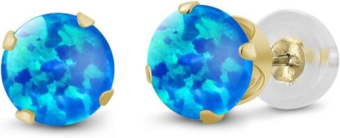 Gem Stone King 14K Yellow Gold Blue Opal Stud Earrings For Women (0.50 Cttw, Gemstone October Birthstone, Round Cabochon 4MM) in Saudi Arabia