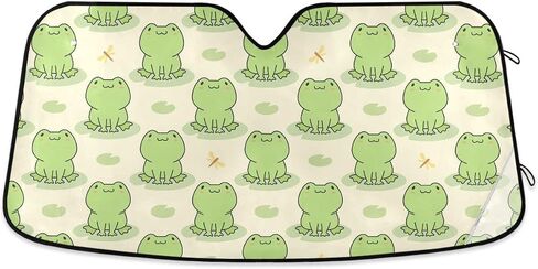 Funny Frog Car Windshield Sun Shade Green Lotus Leaves Car Sun Visor for UV Rays and Sun Heat Protection Dragonfly Summer Automotive Blocks Heat and Sun Foldable Sun Shield 55x28 Inches in Saudi Arabia