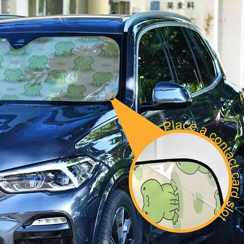 Funny Frog Car Windshield Sun Shade Green Lotus Leaves Car Sun Visor for UV Rays and Sun Heat Protection Dragonfly Summer Automotive Blocks Heat and Sun Foldable Sun Shield 55x28 Inches in Saudi Arabia