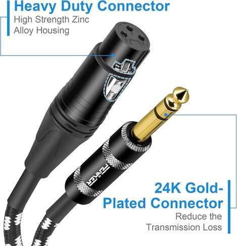 1/4 بوصة TRS إلى كابل XLR أنثى، 3 أقدام 2 حزمة كابل توصيل إشارة متوازنة ربع بوصة إلى كابل تصحيح XLR، سلك ميكروفون سلكي متوازن XLR 3Pin، أسود وفضي تصميم 2 حزمة in Kuwait