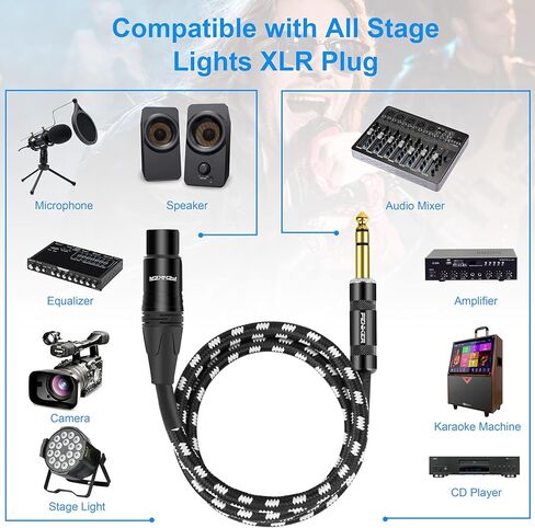 1/4 بوصة TRS إلى كابل XLR أنثى، 3 أقدام 2 حزمة كابل توصيل إشارة متوازنة ربع بوصة إلى كابل تصحيح XLR، سلك ميكروفون سلكي متوازن XLR 3Pin، أسود وفضي تصميم 2 حزمة in Kuwait
