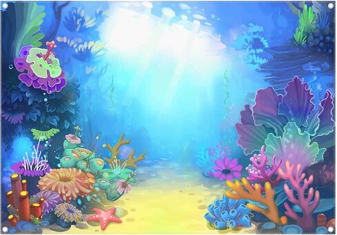 ZTHMOE 7x5ft Fabric Summer Under The Sea Photography Backdrop Little Mermaid Princess Girl Background Birthday Party Ocean Baby Shower Decorations Photo Banner Props in Saudi Arabia