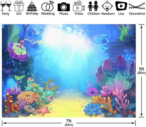 ZTHMOE 7x5ft Fabric Summer Under The Sea Photography Backdrop Little Mermaid Princess Girl Background Birthday Party Ocean Baby Shower Decorations Photo Banner Props in Saudi Arabia