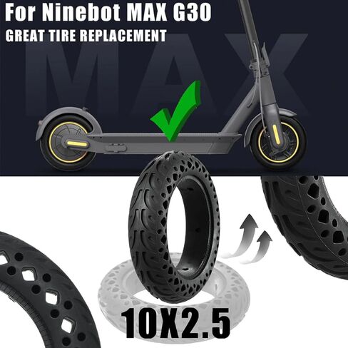 60/70-6.5 Scooter Tire Tubeless: 10x2.50 Solid Tire Replacement for Hover 1 Alpha Hiboy MAX3 Segway Ninebot MAX G2 G30LP Electric Scooter, 10 Inch 10x2.50-6.5 Honeycomb Front Rear Wheels in Saudi Arabia