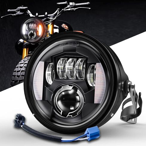 LEDUR C2 7Inch Round LED Motorcycle Headlights with Housing Bucket Hi/lo DRL Turn Signal Beam lamp Motorcycle Ring Angle Eyes Lights 2023 Headlight Housing Bucket for Motorcycle Touring Road King in Kuwait