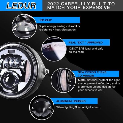 LEDUR C2 7Inch Round LED Motorcycle Headlights with Housing Bucket Hi/lo DRL Turn Signal Beam lamp Motorcycle Ring Angle Eyes Lights 2023 Headlight Housing Bucket for Motorcycle Touring Road King in Kuwait