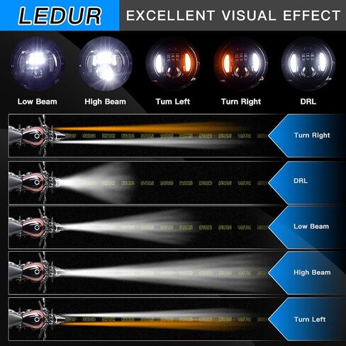 LEDUR C2 7Inch Round LED Motorcycle Headlights with Housing Bucket Hi/lo DRL Turn Signal Beam lamp Motorcycle Ring Angle Eyes Lights 2023 Headlight Housing Bucket for Motorcycle Touring Road King in Kuwait