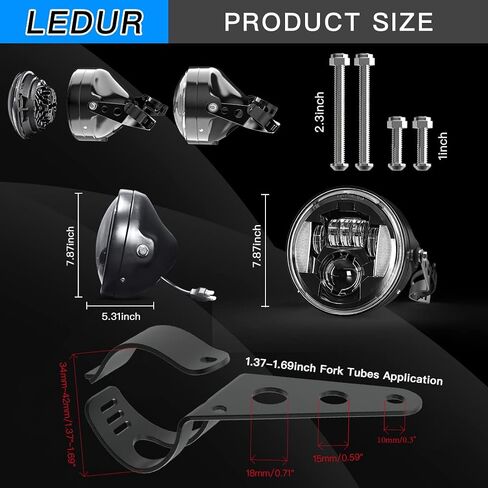 LEDUR C2 7Inch Round LED Motorcycle Headlights with Housing Bucket Hi/lo DRL Turn Signal Beam lamp Motorcycle Ring Angle Eyes Lights 2023 Headlight Housing Bucket for Motorcycle Touring Road King in Kuwait