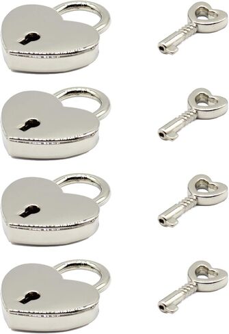 4 Pcs Heart Shaped Padlock Antique Mini Padlock Retro Style Box Lock with Key for Jewelry Box Small Wooden Box(Silver) in Saudi Arabia