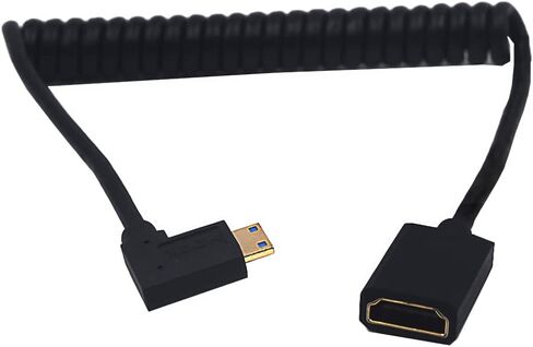 4ft HDMI 8K Extender Coiled Cable, 90 Degree Left Angle Mini HDMI 8K Male to HDMI 8k Female Extension Adapter Shield Cable, Mini HDMI 2.1 to HDMI 2.1 Version Spiral Spring Cord, 8K@60HZ in Saudi Arabia