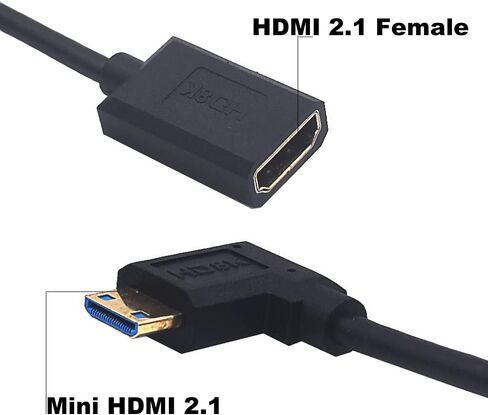 4ft HDMI 8K Extender Coiled Cable, 90 Degree Left Angle Mini HDMI 8K Male to HDMI 8k Female Extension Adapter Shield Cable, Mini HDMI 2.1 to HDMI 2.1 Version Spiral Spring Cord, 8K@60HZ in Saudi Arabia