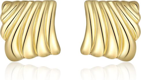 Gold Geometric Earrings for Women, Trendy Chunky Gold Stud Earrings Vintage Statement Earrings Hypoallergenic Dupes Jewelry for Women Gifts for Her in Saudi Arabia
