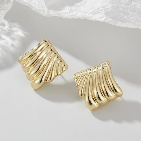 Gold Geometric Earrings for Women, Trendy Chunky Gold Stud Earrings Vintage Statement Earrings Hypoallergenic Dupes Jewelry for Women Gifts for Her in Saudi Arabia